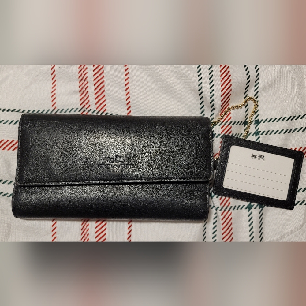 Coach Midnight Leather Wallet with ID Chain